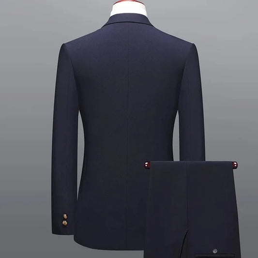 Men's Double-Breasted Suit - Formal Two-Piece for Weddings & Business