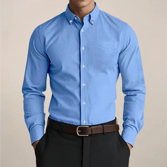 Men's Classic Long Sleeve Button-Up Shirt for Versatile Style