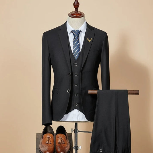 Men's Slim Fit Three-Piece Suit for Formal Events & Weddings