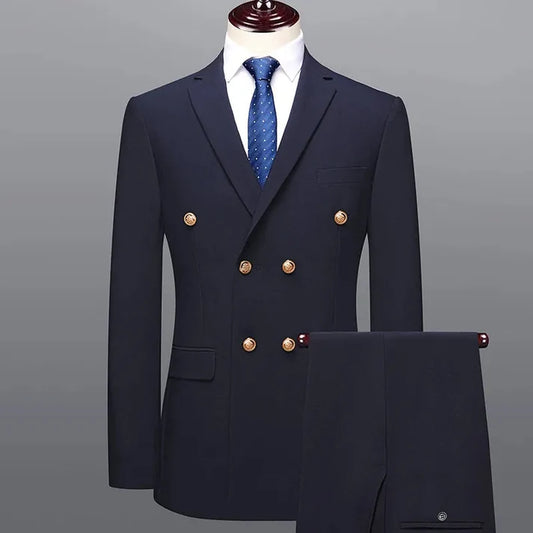 Men's Double-Breasted Suit - Formal Two-Piece for Weddings & Business