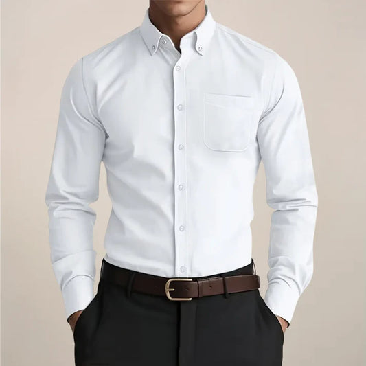 Men's Classic Long Sleeve Button-Up Shirt for Versatile Style