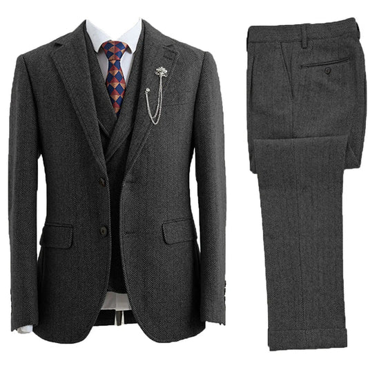 Men's Classic 3-Piece Herringbone Suit - Tailored Fit