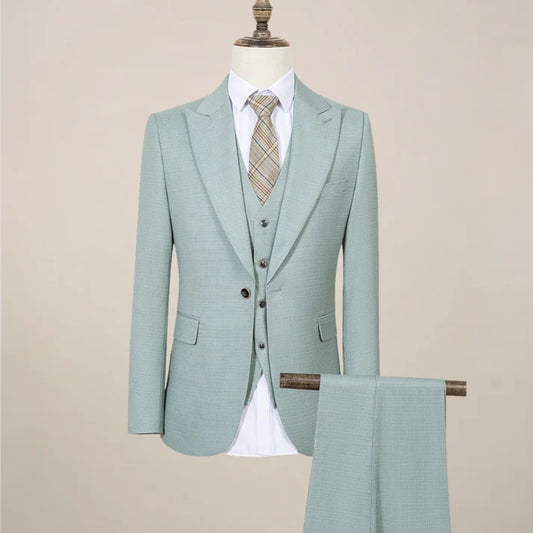 Men's Slim Fit Three-Piece Suit for Summer & Formal Events